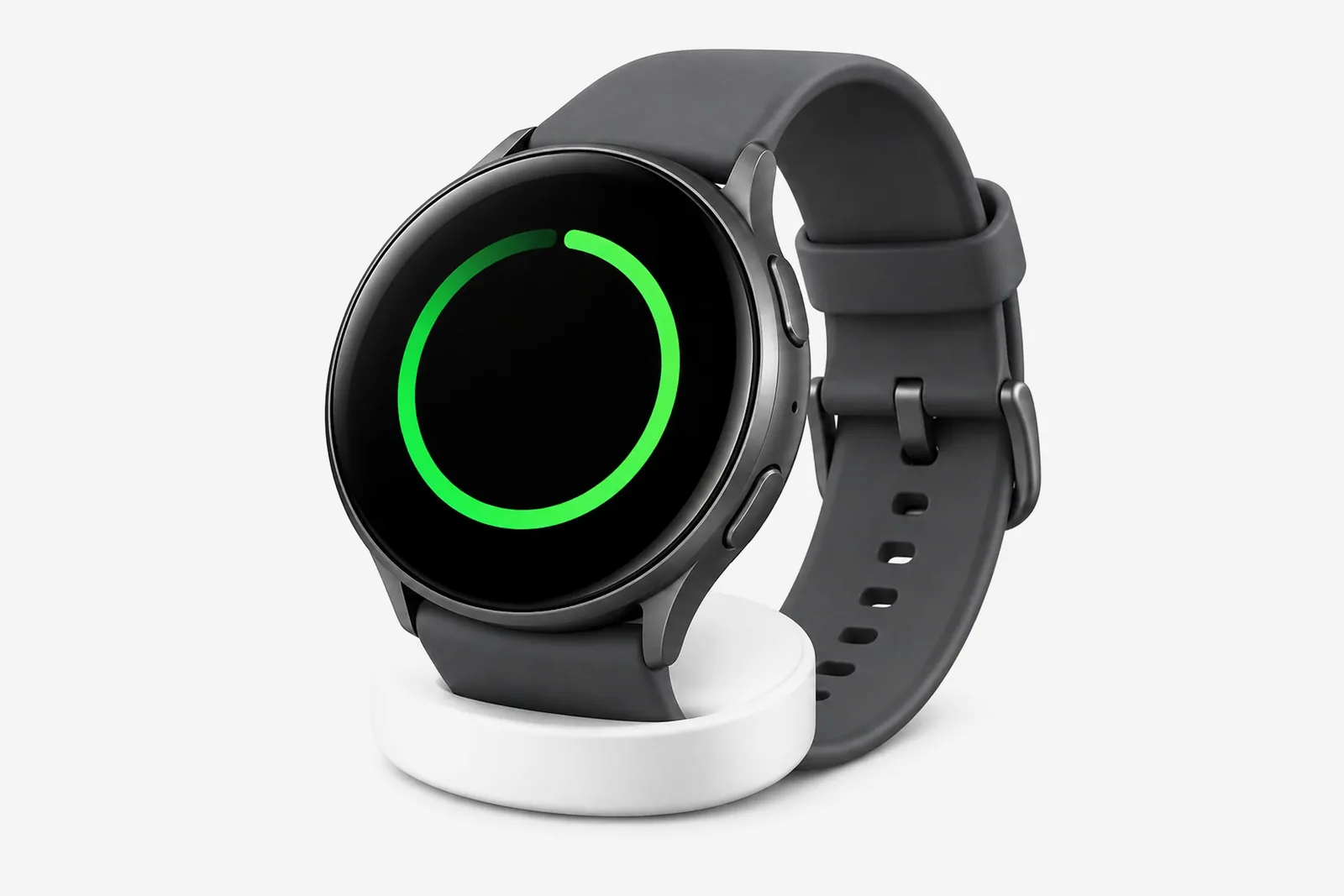 Smartwatch auf einem kabellosen Ladepuck mit Ladeanzeige